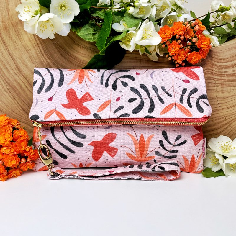 Coral Flight_Mini Fold Over Clutch_Styled